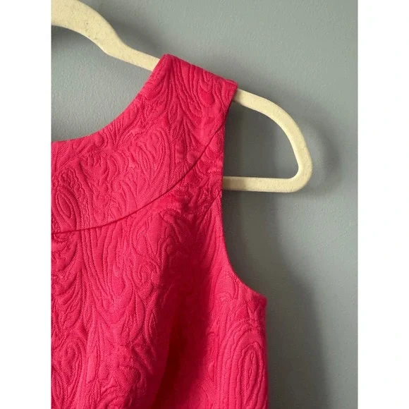 Talbot's Sleeveless Bright Pink Jacquard Zipper Back Sheath Dress Size 6 Petites - Picture 3 of 8